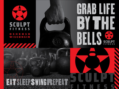 Sculpt Fitness logo and promotion. branding fitness kettlebell logo promotion star typography