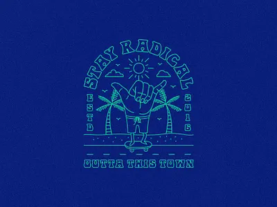 Stay Radical Shaka Skater badge hang loose hawaii palm radical shaka skate skateboarding stay radical summer tattoo