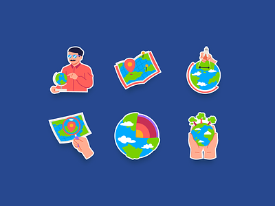 Geography Sticker app earth flat flat illustration geography green illustration mobile ui web website world