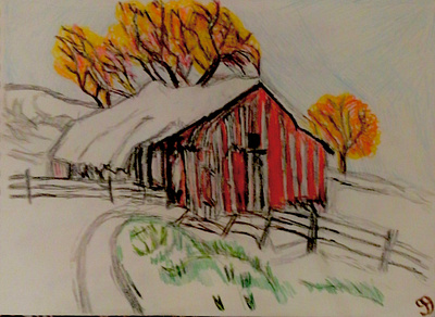 Colorado Autumn Fall Barn Snow Scene 28 GG – 9” x 12” Colored Pe