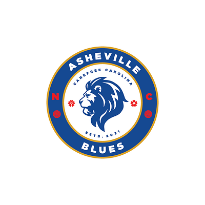 Asheville Blues blue chelsea crest design gold logo red soccer typography white