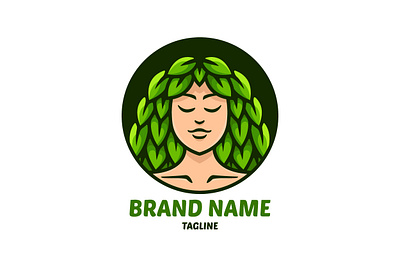 Nature Woman Logo branding circle design exclusive girl green hair illustration leaf leaves logo mascot nature plant vector woman