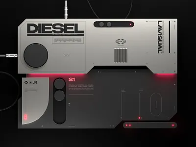 LVI Identity Diesel Console 3d 3d design acid design brand brand identity concept creative design future futuristic identity layout red sci fi sci fi science fiction scifi tech technology typography