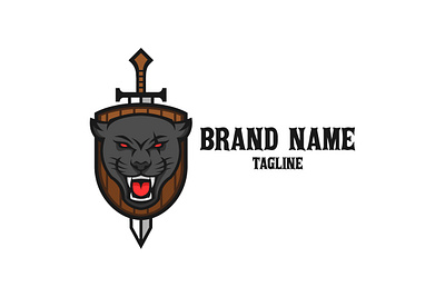 Panther Warrior Logo animal black branding brave design exclusive illustration knight logo panther shield strength strong sword tiger vector warrior