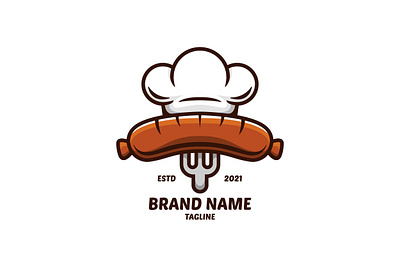 Sausage Chef Logo brand branding cafe chef cow design exclusive food fork hot illustration logo meat restaurant retail sausage vector