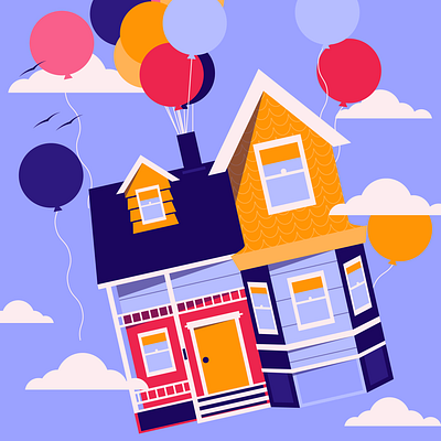 UP the Movie balloons building clouds cute disney fan art film flat art flat design house movie shapes sky up