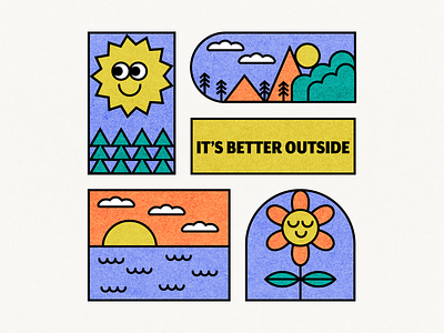 It's Better Outside blue color design fun green illustration lines minimal orange outdoors outside shapes vector yellow