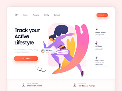 Fitness Landing Page Design activity cardio exercise fitness fitness landing fitness landing page fitness web design illustration landing landing page landing page design landingpage minimal running uxui web web design webdesign2021 website yoga