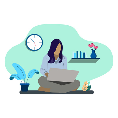 Lady at work adobe illustrator flat design illustration lady at work work from home