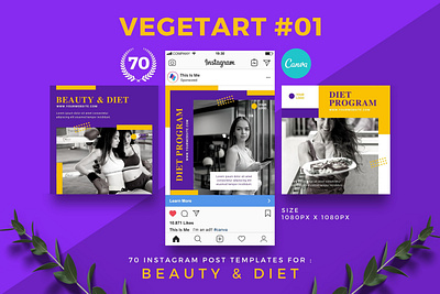 Vegetart 01 | 70 Canva Template Instagram Post for Beauty & Diet instagram instagram post instagram templates social media template