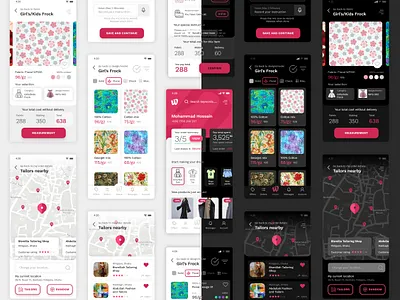 Custom Tailoring and Delivery App Design dark design figma illustration interface light map prototype tailoring ui ux wireframe