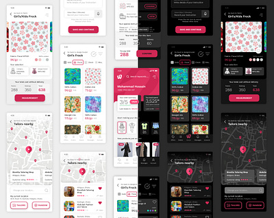 Custom Tailoring and Delivery App Design dark design figma illustration interface light map prototype tailoring ui ux wireframe