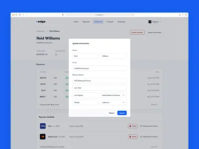 Update Customer Details customer fintech modal ui web