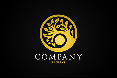 Sun Tree Logo branding circle company design exclusive gold identity illustration logo luxury nature plant royal shine shiny sun tree vector