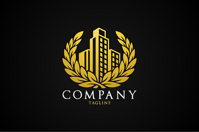 Wreath City Logo branding build building city design estate exclusive gold golden illustration leaf leaves logo luxury real royal tower town vector wreath