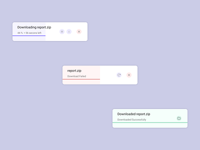 Different states of Download card (#dailyui #011) 011 app clean dailyui dailyui011 design download downloader downloading failed flash mobile progress progress bar success trendy ui