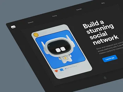 Cute Planet: Robot One v1.1 – Hero Header 3d clean cute planet dark theme hero header illustration ios landing page landingpage minimal product design render robot typography ui ui design ux ux design uxdesign web design