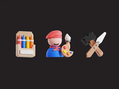 Fine Art Equipment 3D Icons 3d 3d illustration art artist blender crayon fine art icon icons illustration render tools