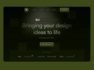 Design Ideas Landing Page brainstorming call to action chase creative creativity dark green theme design ideas grid layout homepage idea modern navigation bar projects services stripe user experience user interface visuals web design agency website design