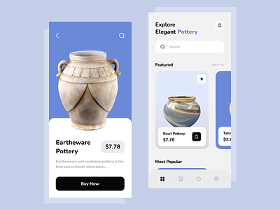 Pottery E-commerce App Design app app design clean ecommerce minimal mobile morden new pottery product design shop ui ux