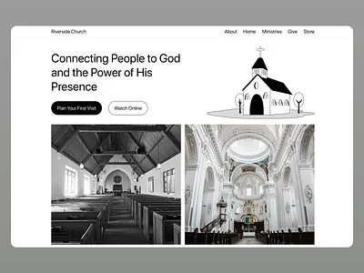 Riverside Church Website Design black church building church website clean design faith grayscale color scheme homepage intuitive design landing page power prayers religious religious theme riverside church ui user interface ux web web design white