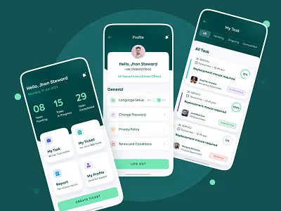 HR Task Manager - Mobile App Design animation app daily ui dark ui dashboard app design employee green hr minimal mobile mobile app design project management app task task management app trendy ui ux web