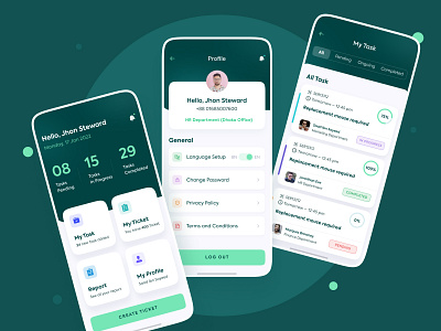 HR Task Manager - Mobile App Design animation app daily ui dark ui dashboard app design employee green hr minimal mobile mobile app design project management app task task management app trendy ui ux web