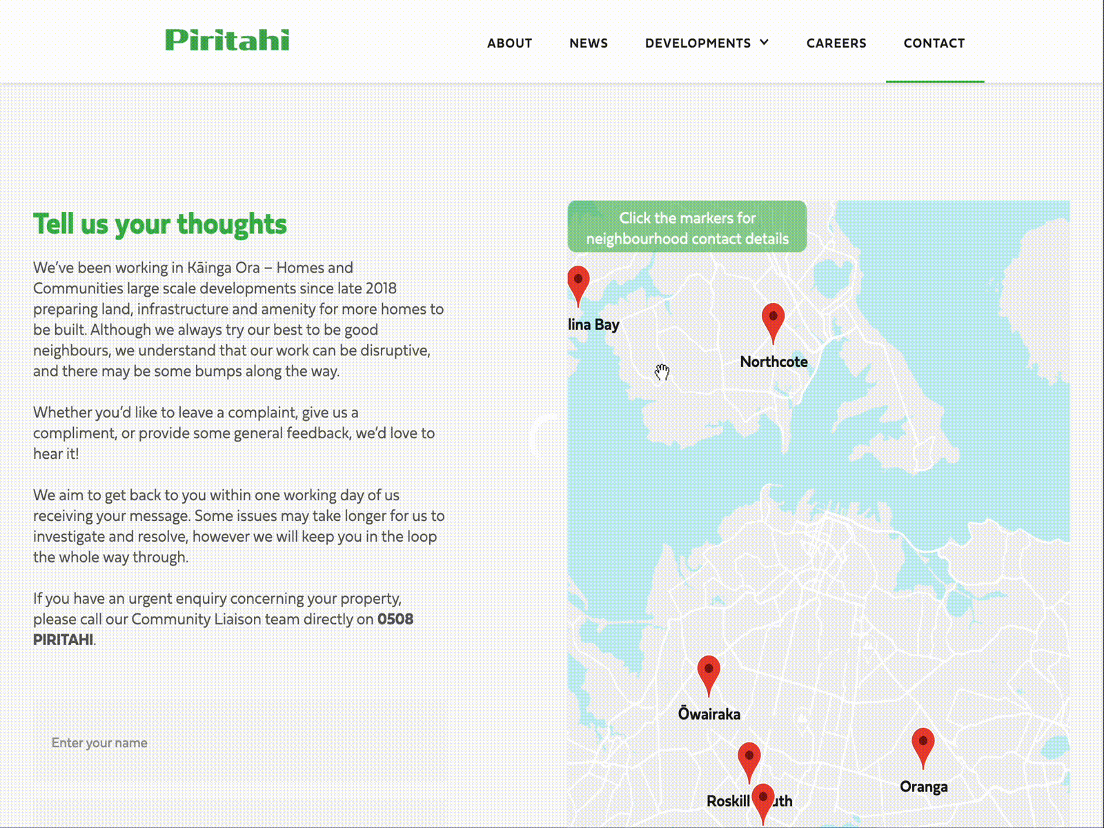 Piritahi - Contact page & Google Maps API web