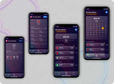 Subscription Manager app concept app design glassmorphism gradients manager subscription ui