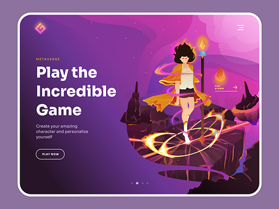 Fire Character Game Web Illustration awesome character design fantasy game gradient graphic design header illustration landing page metaverse nft vector