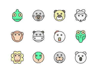 Wildlife Avatar Icon Set 🙈 animal avatar bear cartoon character cute dog face farm fauna flat icon giraffe head icon icon design illustration logo species vector wild