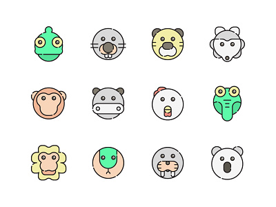 Wildlife Avatar Icon Set 🙈 animal avatar bear cartoon character cute dog face farm fauna flat icon giraffe head icon icon design illustration logo species vector wild