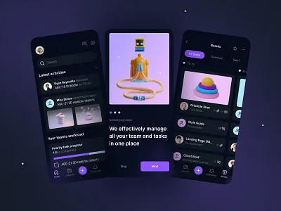 Mobile App UI Design for Task Manager 3d 3d character 3d element board dashboard dashboard design jira mobile app mobile design mobile ui task manager trello ui ui design ui trends ux ux design