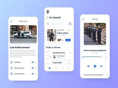 Mobile app for Police Academy app classes clean courses design e learning flat law learn minimal mobile player police ui ux