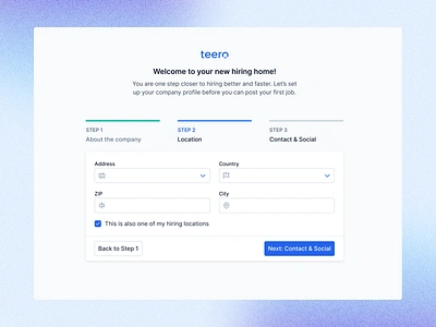 Onboarding autocomplete breadcrumbs crm fill in form form card hiring job jobs lever list navigation onboarding onboarding step recruit recruitment step step by step steps teero