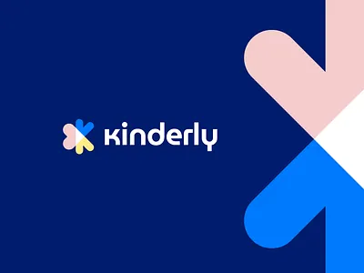 Kinderly abstract branding care children corporate digital education finance fintech happy heart k kids letter logo love school tech vibrant young