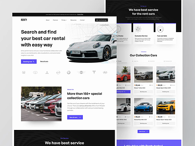 Renty - Car Rental Landing Page animation booking booking car car categories company company profile driver features motion graphics product prototype purple rent rental transport transportation web web design website