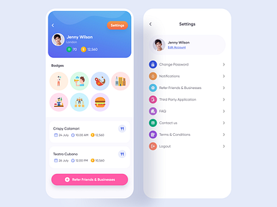 Directory App Profile app profile app setting appdesign badges app beautiful app community app directory app food app hybrid app local app marketing app mobile application mobile screen design personal profile profile screen promotion app restaurant app setting screen uidesign uiux