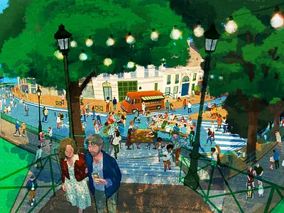 Canal St. Martin character city digital editorial folioart hifumiyo illustration summer texture
