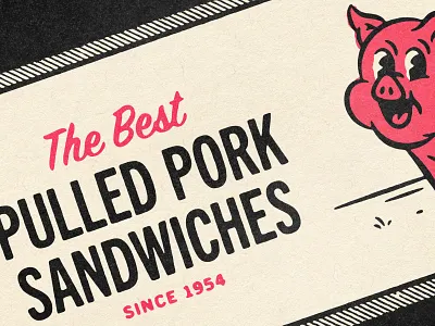 B-B-Q'd đŸ‘ˆ 40s 50s b b q bbq character character design comic design distressed illustration pig piggy restaurant retro texture vintage