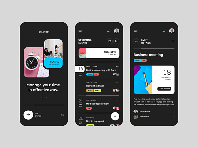 #26 - Mobile App Concept andorid application black calendar dark mode date day design event figma ios manager managing minimalism mobile planning schedule time ui ux