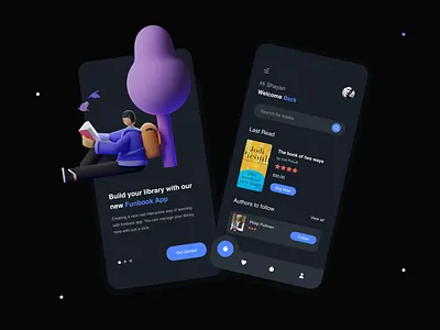 Funbook App Exploration 3d illustration bookstore clean colors daily ui dark mode dark theme dark ui design design interface graphic ios minimal mobile app product design ui design uiux usability user interface ux
