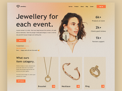 Jewellery Company Landing Page 3d best website design bracelet creative diamond gold gold chain gradient graphic design illustration jewellery company landing page design rings sliver ui design ui ux design web design website design