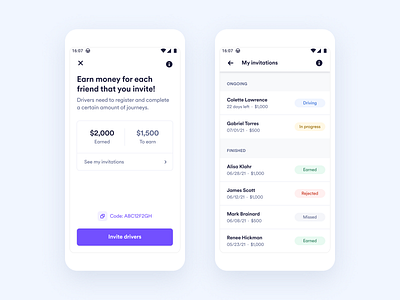 Driver referrals acquisition app app design cabify cabify app cabifydesign code design driver driver app earn invitations mobile app mobility money referrals status