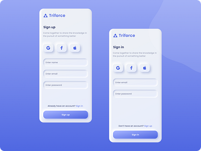 Triforce - Mobile App | Daily UI Challenge 001 (Sign up) app dailyui design neumorphism signin ux