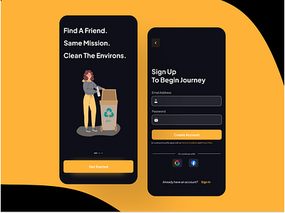 Onboarding, Sign Up Screen. animation black daily design flat minimal onboarding sign up yellow