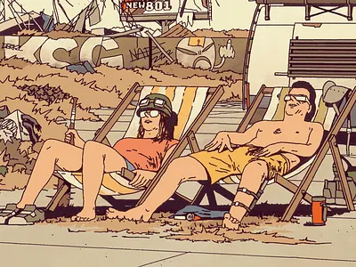 Roadtripping wastelands bath car chill comic dark future illustration portrait sun trip