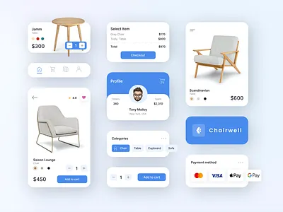 Ecommerce elements app card cards clean crm ecommerce furniture interface mobile view price product profile saas sergushkin sergushkin.com shop store ui user web