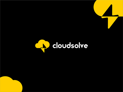 Cloudsolve app branding cloud computing digital flat geometric hosting icon lightning logo minimal sky software storage thunder yellow