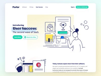 User Success Marketing Page branding color blocking corpo art design illustration line art website